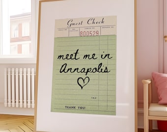 Annapolis Guest Check Print Poster Wall Art Annapolis Maryland Art Minimalist Annapolis Art Heart Art Maryland Print Wall Art Print Digital