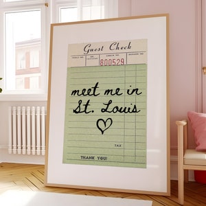 St. Louis Guest Check Print Poster Wall Art Missouri Art Minimalist St. Louis Art Heart Art Missouri Print Wall Art Print Digital