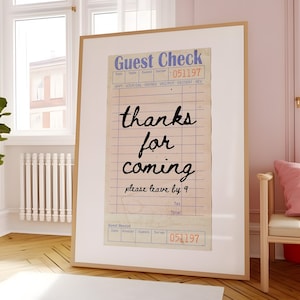 Gastcheque print kunst aan de muur decor bedankt voor je komst verlaat door 9 Cocktail Art Bar winkelwagen kunst aan de muur gast check poster trendy art diner print