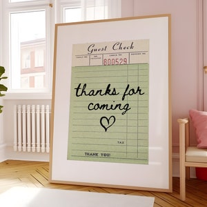 Bedankt voor je komst gast cheque print kunst aan de muur decor cocktail kunst bar winkelwagen kunst aan de muur gast cheque poster trendy kunst diner print
