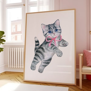 Coquette Kitten Room Decor Balletcore Wall Art Wall Art Grandmillenial Bow Art Print Coquette Art Bow Decor Balletcore Coquette Aesthetic