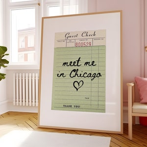 Chicago Wall Art Travel Print Poster Guest Check Retro Chicago Art Chicago Illinois Print Wall Art Print Illinois Art Print