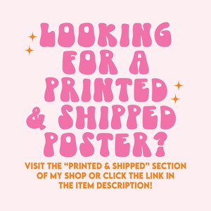 K&ouml;nnte beinhalten: Rosaer Text auf hellrosaem Hintergrund lautet: "LOOKING FOR A PRINTED & SHIPPED POSTER? VISIT THE "PRINTED & SHIPPED" SECTION OF MY SHOP OR CLICK THE LINK IN THE ITEM DESCRIPTION!"