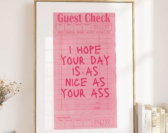 Girly Bathroom Art Print Poster Guest Check I Hope Your Day Print Pink Bathroom Wall Art Trendy Printable Art Pink Aesthetic Wall Art Poster
