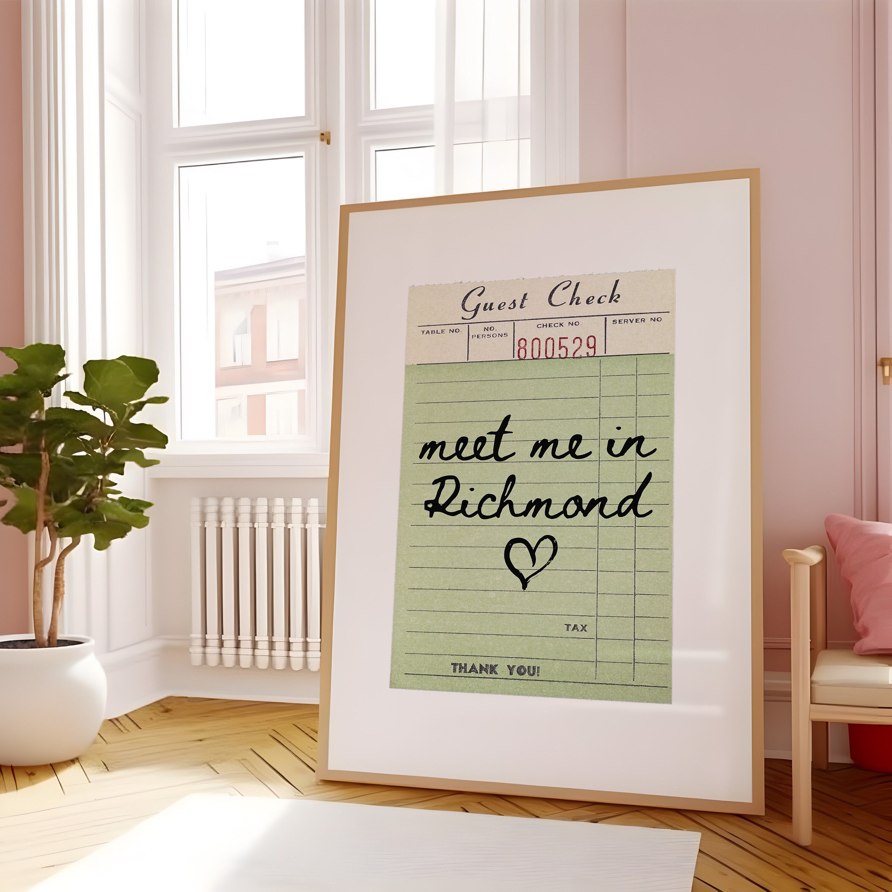 Richmond Guest Check Print Poster Wall Art Richmond Virginia Art Minimalist Atlanta Art Heart Art Virginia Print Wall Art Print Digital