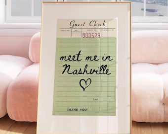 Nashville Guest Check Print Poster Wall Art Nashville Tennessee Art Minimalist Art Heart Art Print Nashville Wall Art Print Digital