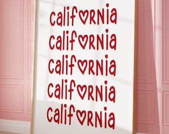 California Print Poster Wall Art LA California Art Minimalist LA Art Heart Art California Print Los Angeles Wall Art Print Digital Art