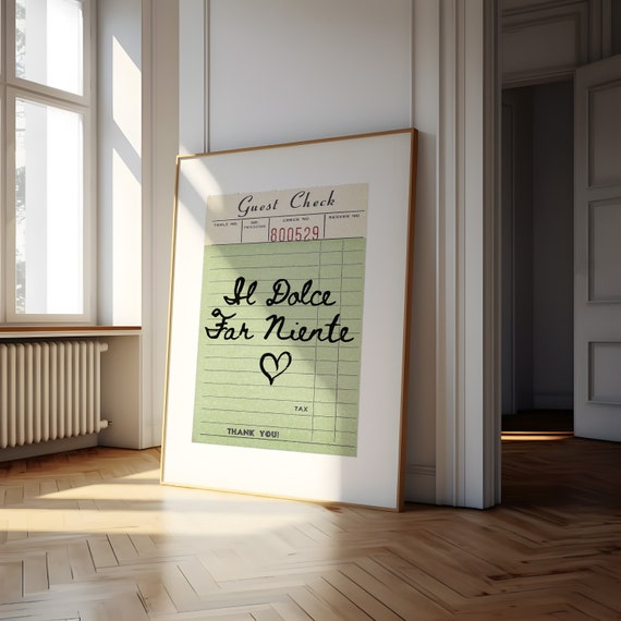 Il Dolce Far Niente Art Print Poster Guest Check Print Green  Wall Art Trendy Printable Art Green Aesthetic Wall Art Trendy Poster Printable