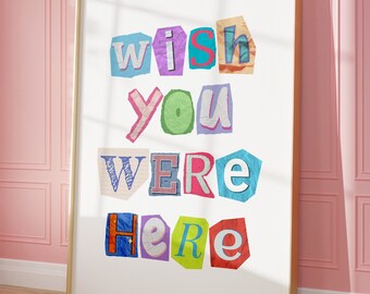 Wish You Were Here Wall Art Print Poster Digital Trendy Wall Art Print Aesthetic Retro Decor Girly Preppy Pink Wall Art Trendy Printable Art