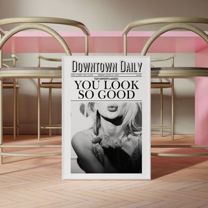 You Look So Good Newspaper Wall Art Print Bar Cart Art Trendy Printable Art Pink Aesthetic Retro Wall Art Retro Funky Girly Trendy Poster image 5