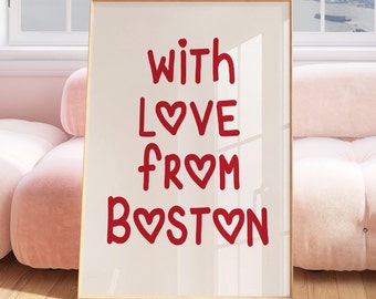 Boston Travel Print Poster Wall Art Boston Massachusetts Art Minimalist Art Heart Art Boston Print Boston MA Wall Art Print