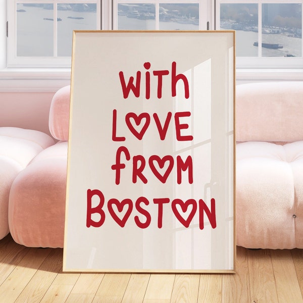 Boston Travel Print Poster Wall Art Boston Massachusetts Art Minimalist Art Heart Art Boston Print Boston MA Wall Art Print