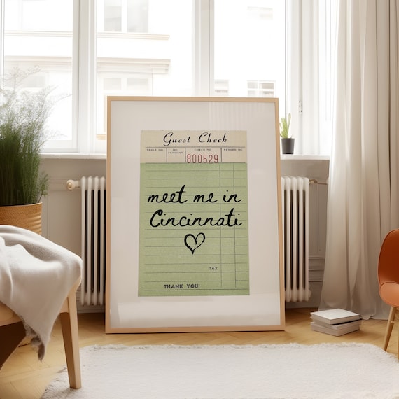 Cincinnati Wall Art Travel Print Poster Guest Check Retro Cincinnati Art Cincinnati Ohio Print Wall Art Print Ohio Art Print