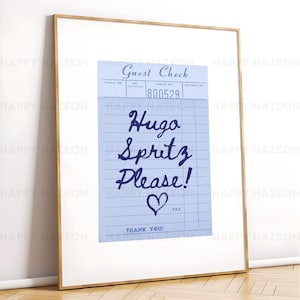 Wandkunst barwagen Hugo Spritz gast cheque print cocktail art gast check poster trendy art print cocktail print girly keuken kunst
