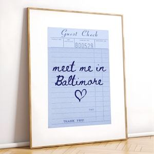 Baltimore Guest Check Print Poster Wall Art Baltimore Maryland Art Minimalist Baltimore Art Heart Art Maryland Print Wall Art Print Digital