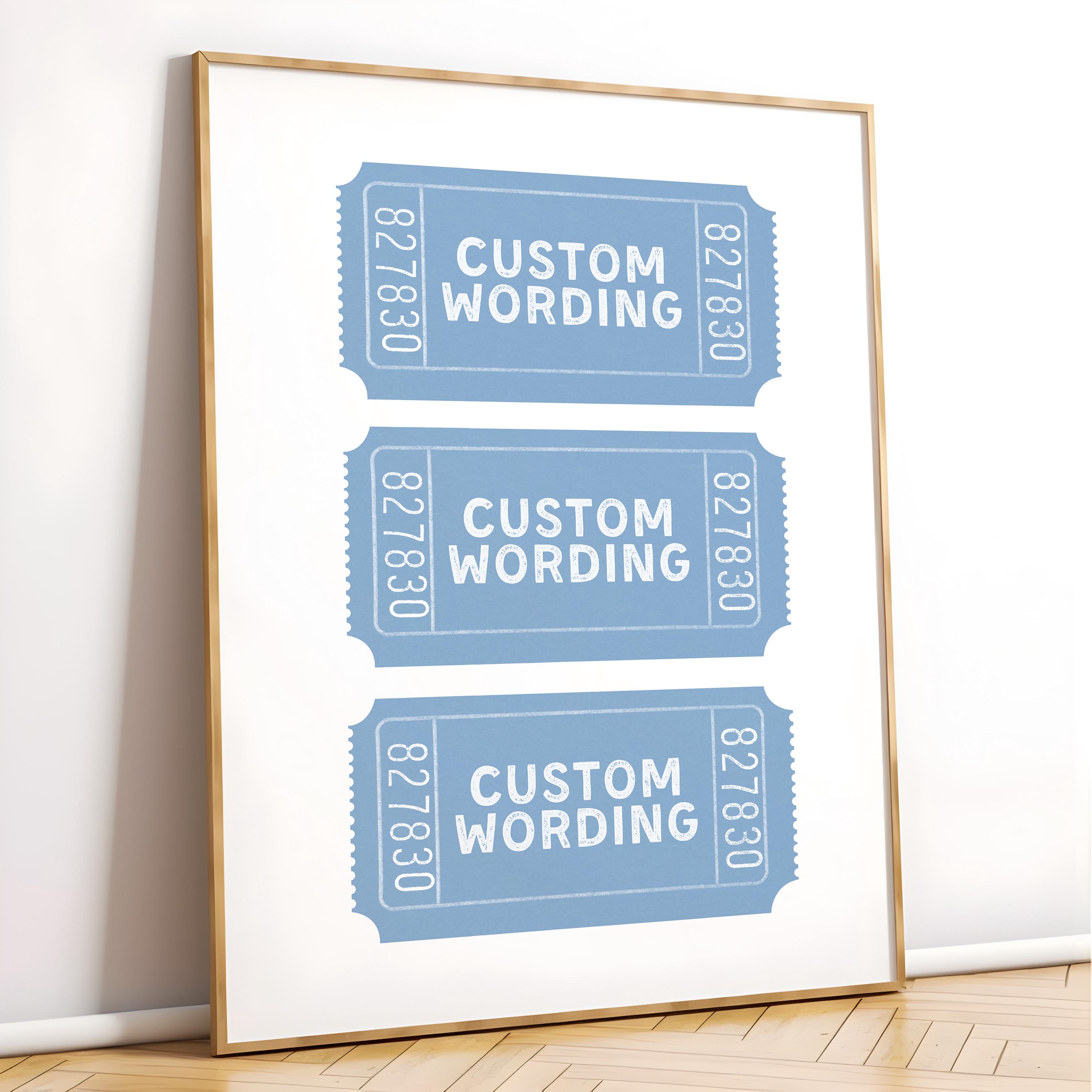 Custom Tickets WBW Blue Print Wall Art Trendy College Dorm Decor Wall Art Poster Printable Wall Art Trendy Wall Decor