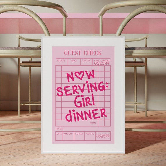 Girl Dinner Print Wall Art Decor Guest Check Print Cocktail Art Bar Cart Wall  Art Guest Check Poster Trendy Art Dinner Print Kitchen Art - Etsy