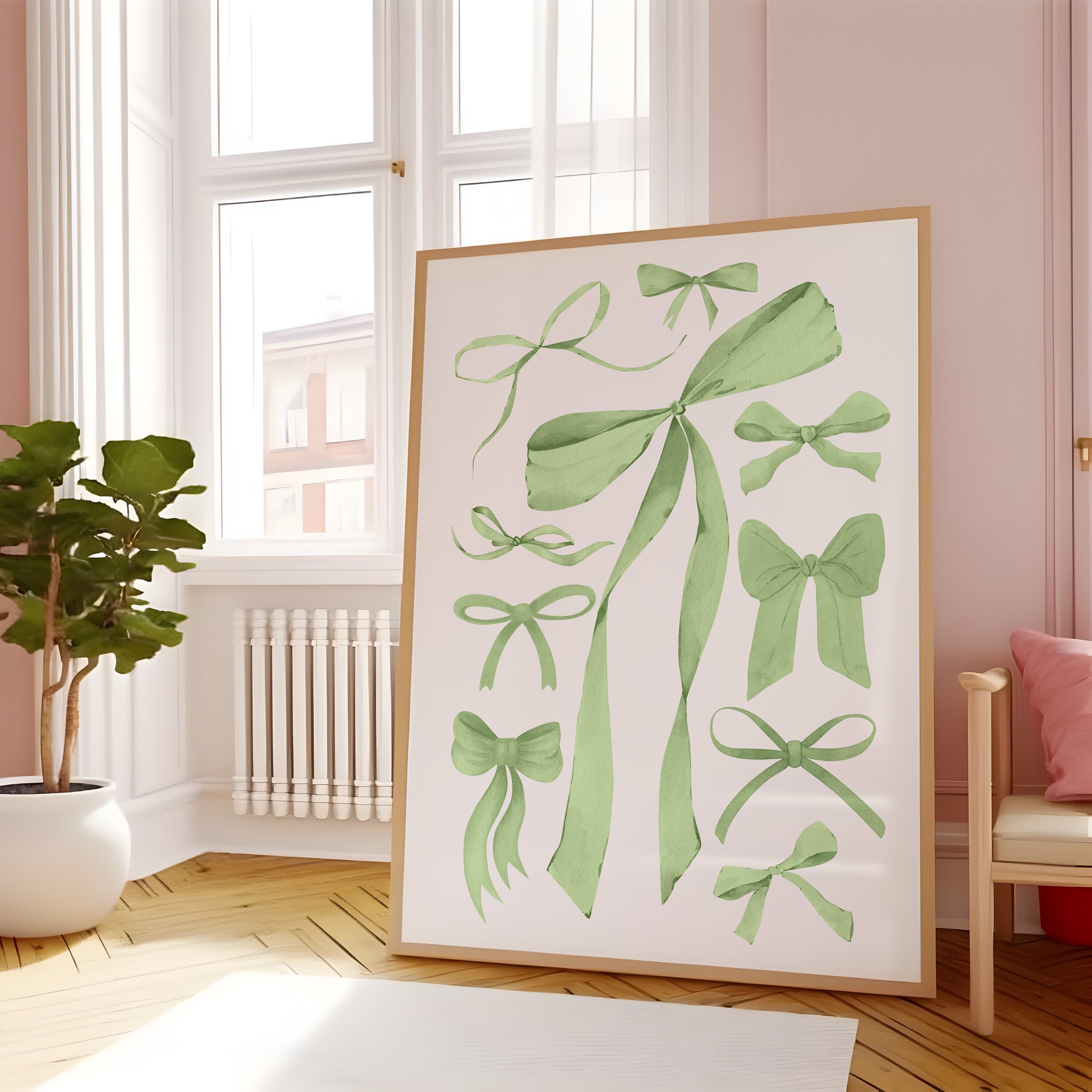 Green Bow Wall Printable Art Coquette Room Decor Balletcore Wall Art ...