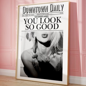 You Look So Good Krant Wall Art Print Bar Cart Art Trendy Afdrukbare kunst Roze Esthetische Retro Wall Art Retro Funky Girly Trendy Poster