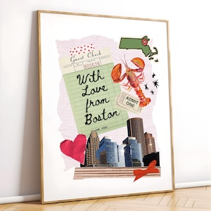 Boston Travel Print Poster Wall Art Boston Massachusetts Art Maximalist Art Heart Art Boston Print Boston MA Wall Art Print