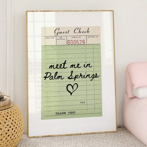 Impresión de póster con cheque de invitado de Palm Springs, arte de pared, arte minimalista de California, arte de Palm Springs, arte de corazón, impresión de California, arte de pared, impresión digital imagen 1