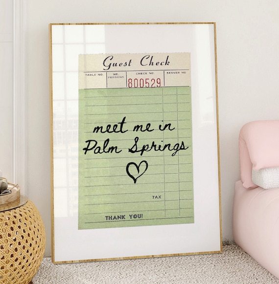 Palm Springs Guest Check Print Poster Wall Art California Art Minimalist Palm Springs Art Heart Art California Print Wall Art Print Digital