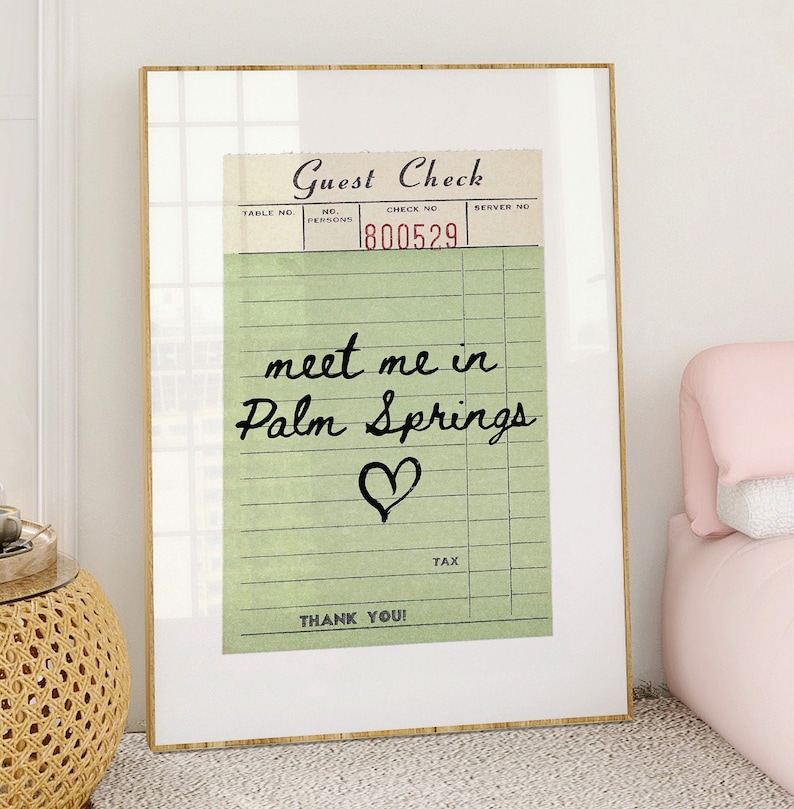 Impresión de póster con cheque de invitado de Palm Springs, arte de pared, arte minimalista de California, arte de Palm Springs, arte de corazón, impresión de California, arte de pared, impresión digital imagen 1
