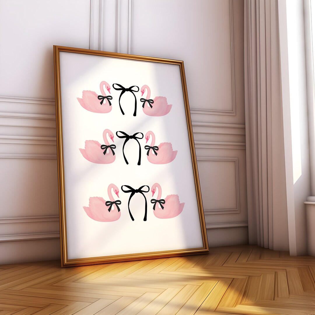 Coquette Room Decor Swan Wall Art Balletcore Wall Art Bow Art Print ...