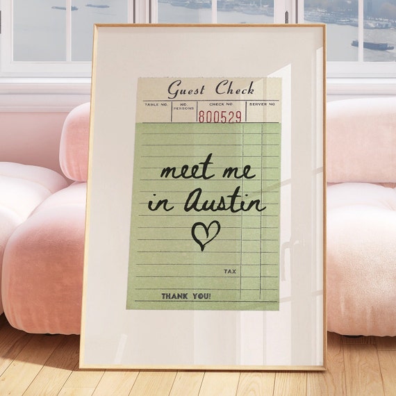 Austin Guest Check Print Poster Wall Art Austin Texas Art Minimalist Austin Art Heart Art Texas Print Austin Texas Wall Art Print Digital