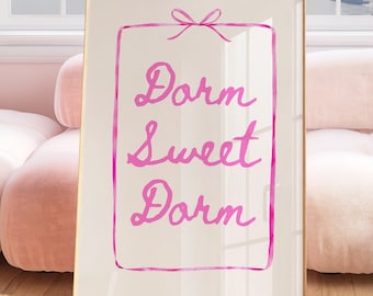 Dorm Sweet Dorm Print Girly Dorm Decor Pink Wall Art Trendy