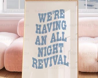 All Night Revival Wall Art Trendy Cowgirl Wall Art Cowgirl Coastal Blue Western Inspired Wall Art Trendy College Gallery Wall Art Poster