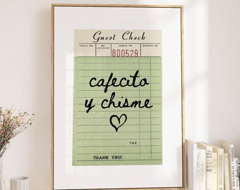 Cafecito Y Chisme Art Print Poster Guest Check Print Green Coffee Bar Wall Art Trendy Printable Art Pink Aesthetic Wall Art Trendy Poster