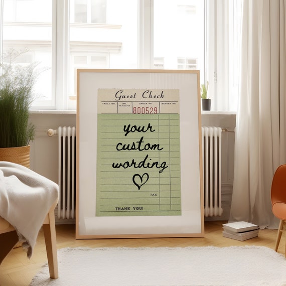 Custom Guest Check Print Wall Art Trendy College Dorm Decor Wall Art Poster Printable Wall Art Trendy Wall Decor
