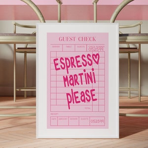 Espresso Martini Please Guest Check Print Pink Wall Art Trendy Printable Art Pink Aesthetic Wall Art Trendy Poster Printable