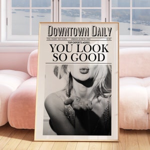 You Look So Good Newspaper Wall Art Print Bar Cart Art Trendy Printable Art Pink Aesthetic Retro Wall Art Retro Funky Girly Trendy Poster image 4