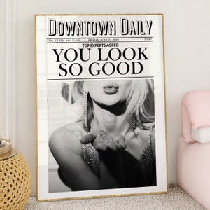 You Look So Good Newspaper Wall Art Print Bar Cart Art Trendy Printable Art Pink Aesthetic Retro Wall Art Retro Funky Girly Trendy Poster image 2
