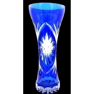 Vintage Cobalt Blue Czech Crystal Cut to Clear Vase