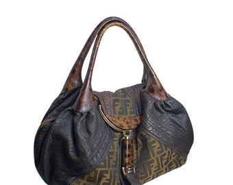 Fendi Zucca Nappa Nuvolata Vitello Tortuga Spy Bag Tobacco Brown Leather & Canvas