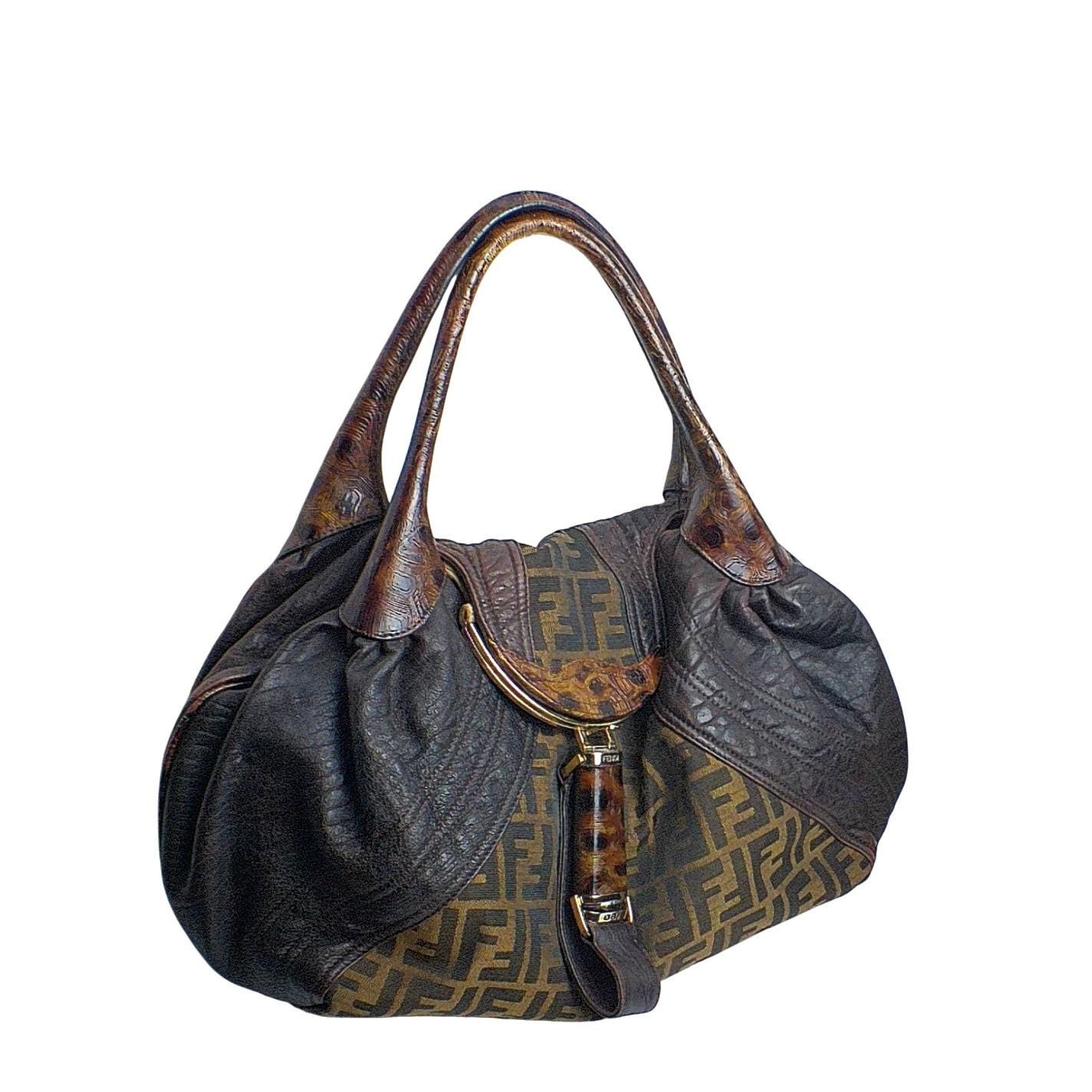 Fendi Zucca Nappa Nuvolata Vitello Tortuga Spy Bag Tobacco Brown