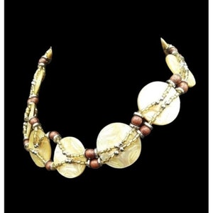 Genuine Gold Lip Seashell & Beaded 16" Choker Necklace