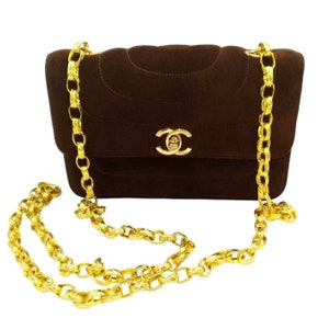 Bolso bandolera vintage con solapa y cadena de bisutería de oro de 24 quilates auténtico de CHANEL