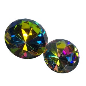 Vintage Aurora Borealis Glass Diamond Paperweight 2-Piece Set