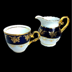 Cobalt Fine Porcelain Tea Cup & Creamer Set With 24K Gold Accents