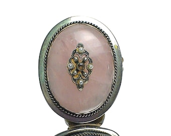 Victorian Sterling Silver Rose Quartz Brooch and Pendant Filigree Pearls & Amethyst Crystal