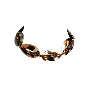 Brown Lip Tiger Shell & Glass Beaded Necklace Adjustable Choker Design With Brass-Tone Chain