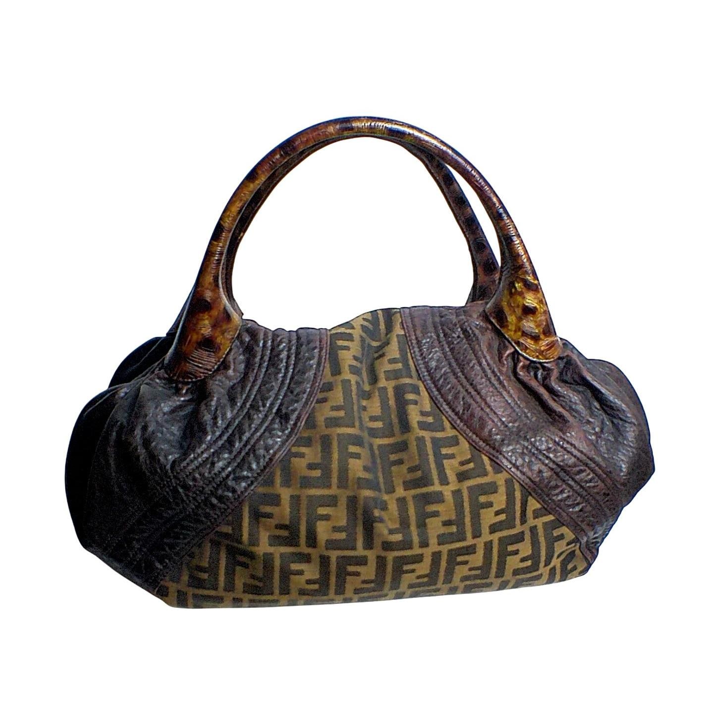 Fendi Zucca Nappa Nuvolata Vitello Tortuga Spy Bag Tobacco Brown