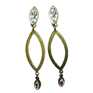Avant Garde Paris Brass Open Leaf Dangle Earrings With Aurora Borealis & Clear Swarovski Crystal Accents