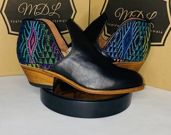 Handmade Leather Booties: Guatemalan Huipil Design
