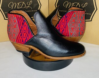 Handmade Leather Booties: Guatemalan Huipil Design, Women's Fashion Shoes