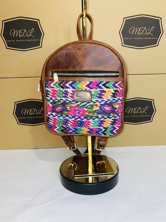 Guatemalan leather backpack with embroidery design Leather Convertible Backpack Purse: Guatemalan Embroidered  main image 4